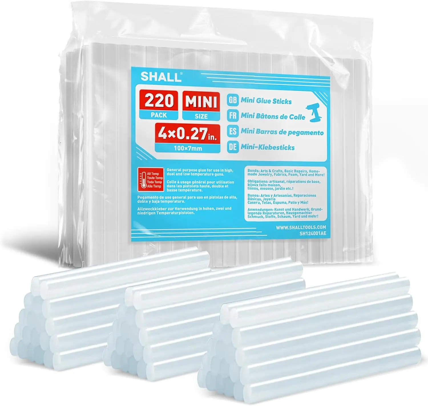 

Mini Hot Glue Sticks 0.27" x 4" for All-Temp Glue Guns, 220-Pack Clear Multipurpose Craft Repair