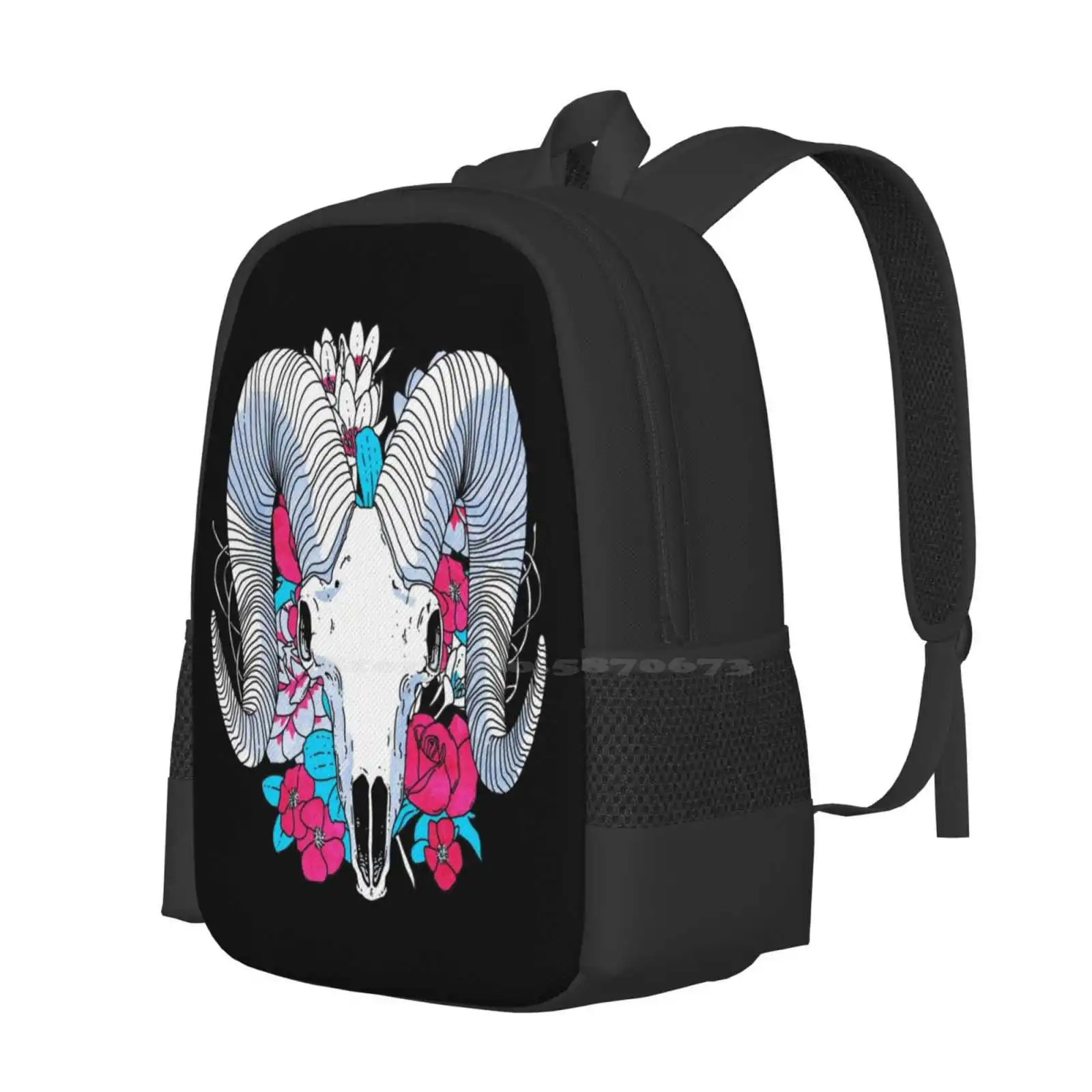 Flower Skull Hot Sale Schoolbag Backpack Fashion Bags Flower Skull Roses Skeleton Americana Hipster Indie Ram Goat Horns Ronan