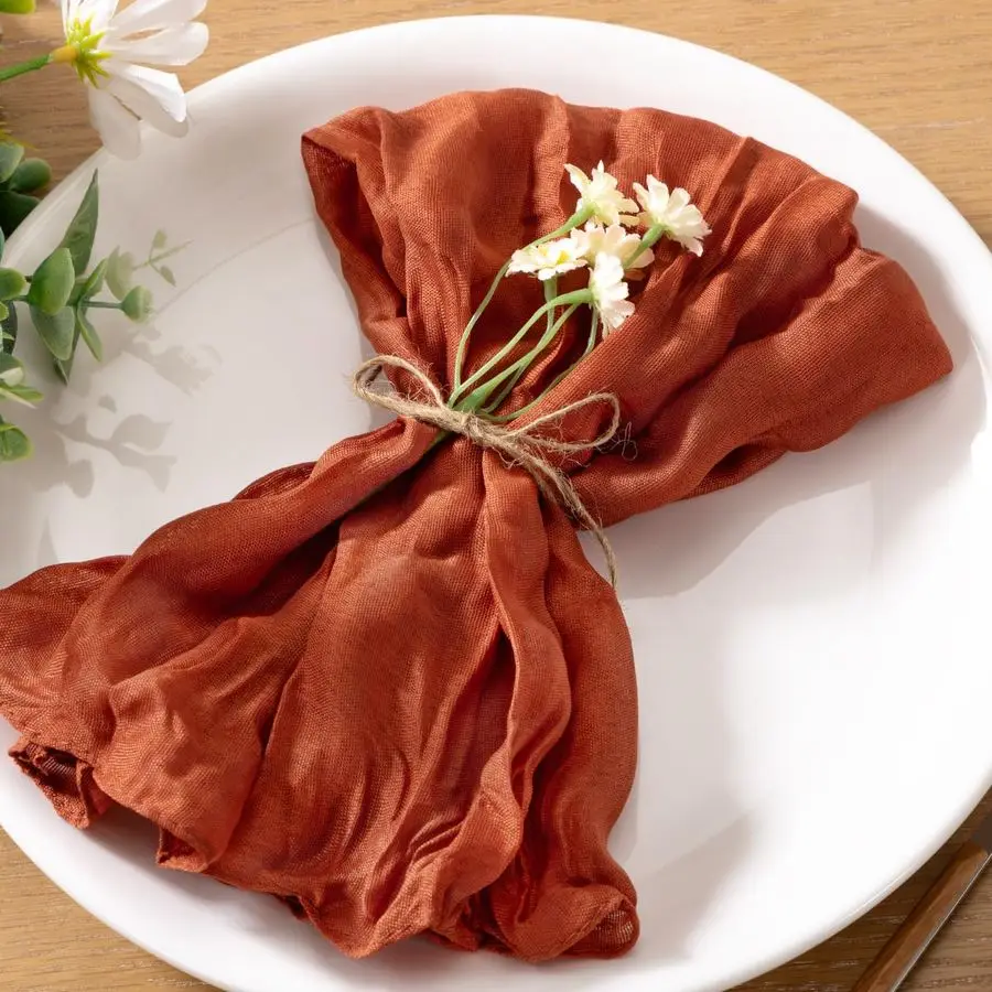 

60 шт. терракотовых марлевых салфеток, моющиеся, в стиле бохо, деревенские, 21x21 дюйм, оптом, для свадеб, вечеринок, торжеств