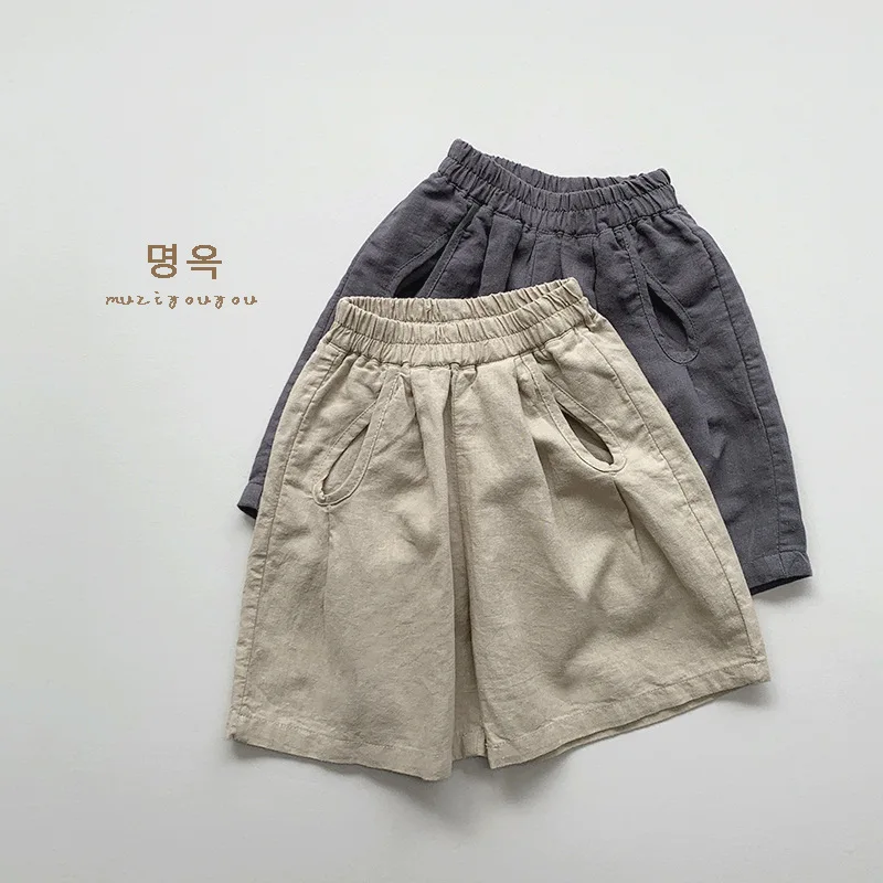 

HZMY-Cotton and Linen Harajuku Style~Children's Shorts Fifth Pants Summer Boys' Middle Pants Girl All-Match Japanese Casual Pant