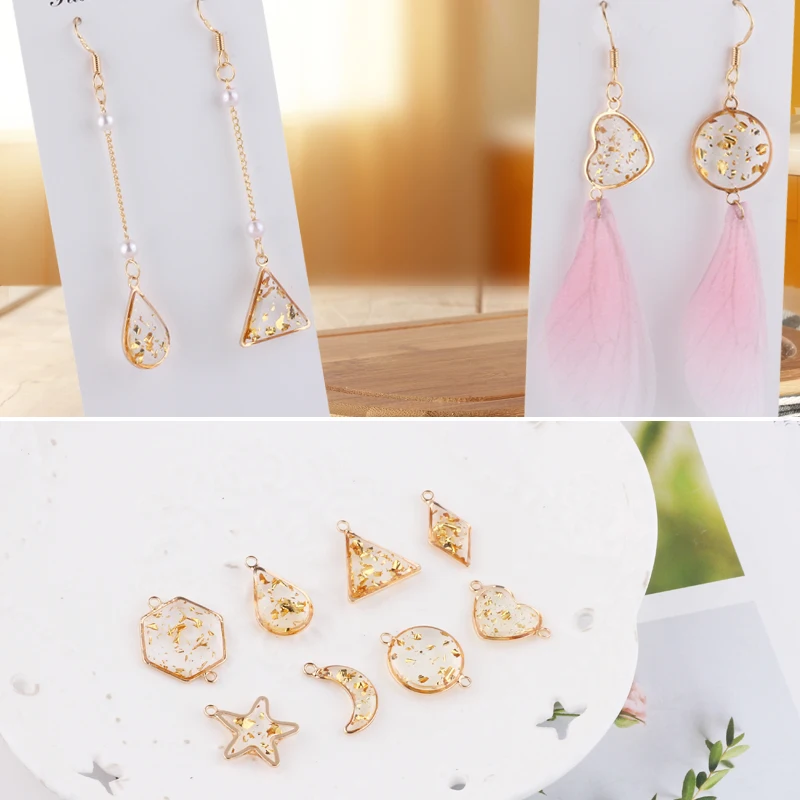 6pcs Drop Glue Gold Color Foil Moon Water Drop Love Geometric Simple Temperament Versatile Jewelry Accessories Earrings Pendant