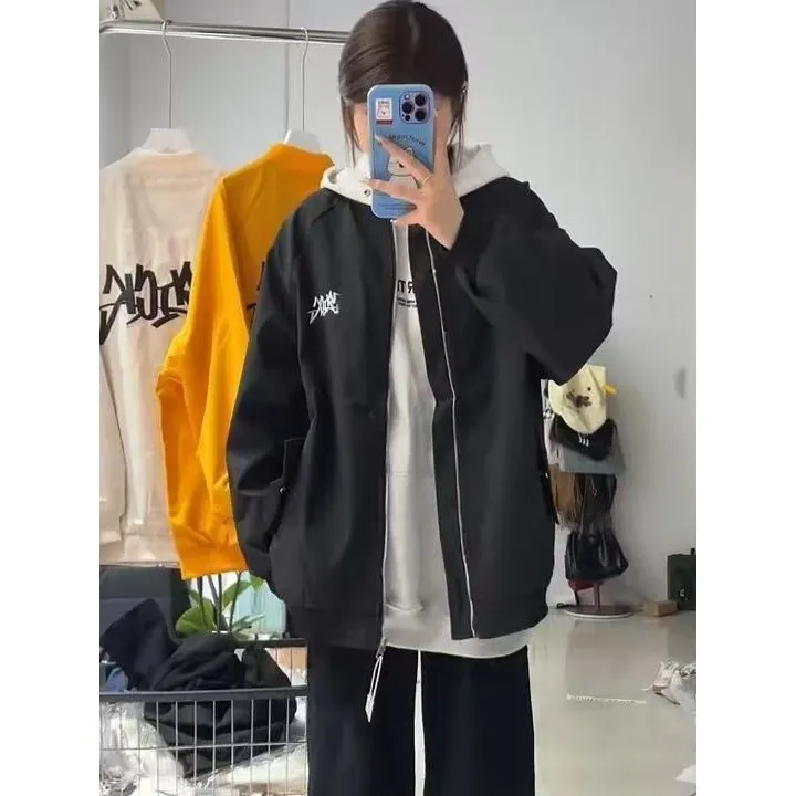 

Ретро американский буквенный принт Pilot Jaet, тонкая свободная женская весенне-летняя повседневная верхняя одежда, бейсбольное пальто для пар