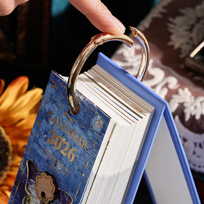 2026 أجندة مكتبية /رزنامة مكتبية، لوحة زيتية عتيقة، اقتباسات ملهمة، صفحة واحدة، تحويل مخطط يومي