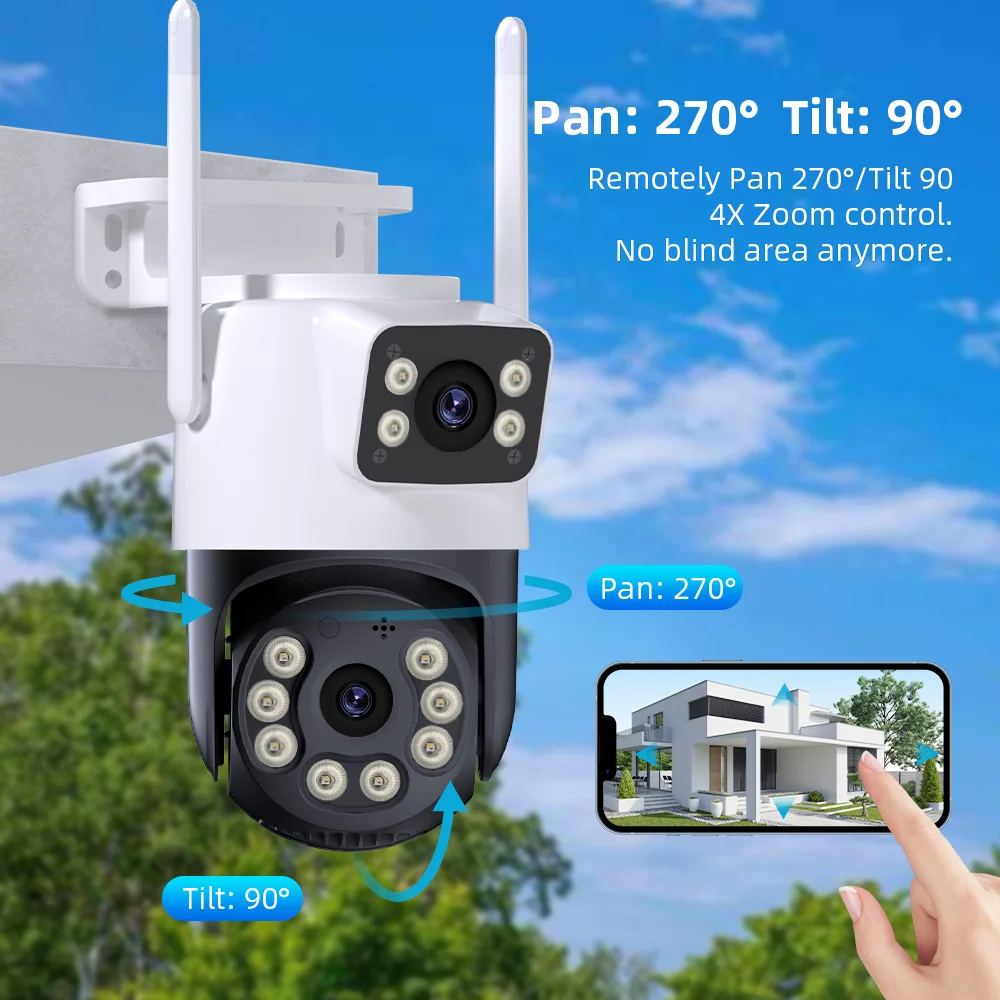 8MP Outdoor Wifi PTZ Camera Dual Lens Dual Screen AI Auto Tracking IP Video Surveillance Camera CCTV Two Way Audio