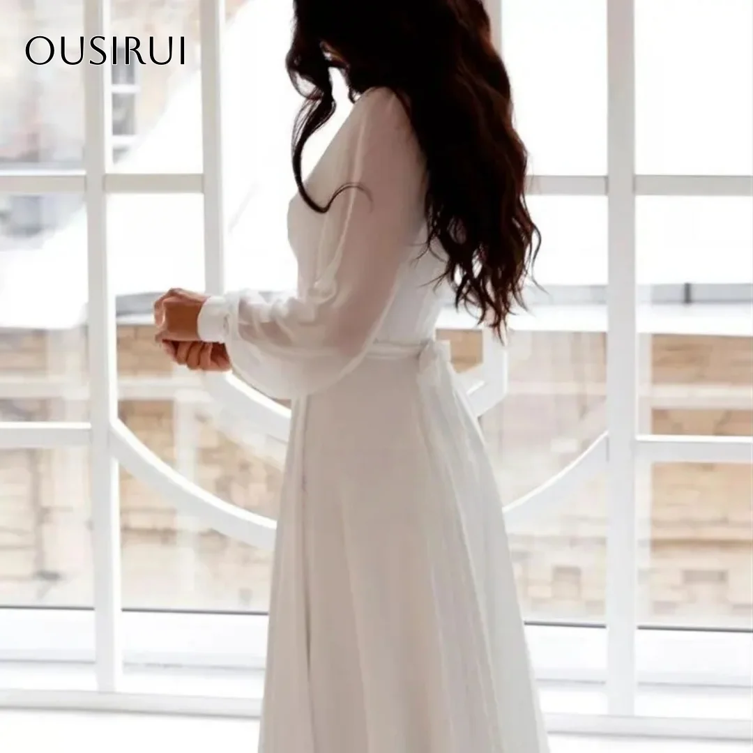 A-الخط فيستدوس بودا بلايا إيلوبمنت بأكمام طويلة متجر فيستدو دي نوفيا فساتين زفاف شيفون فساتين بيضاء للنساء