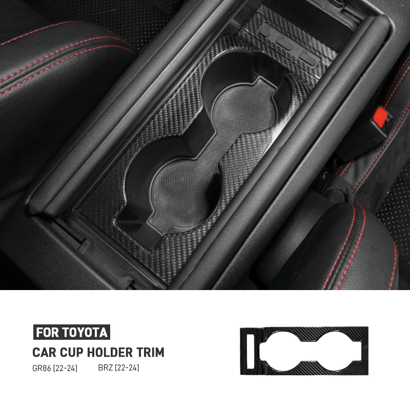 Real Carbon Fiber Car Center Control Water Cup Panel Trim Frame Sticker Accessories For Toyota GR86 86 For Subaru BRZ 2022-2024