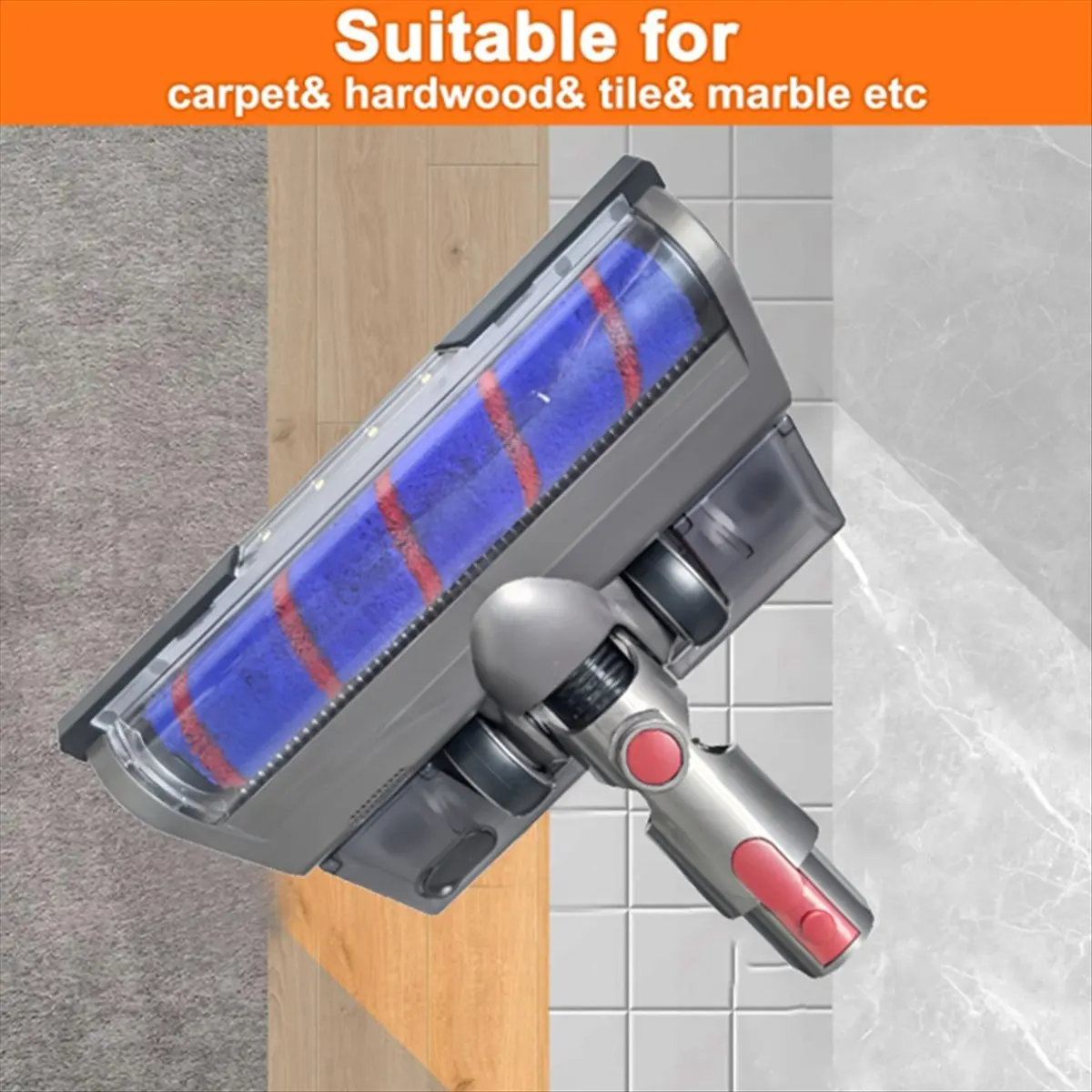 

[A25M] For Dyson V7 V8 V10 V11 V15 Vacuum Attachment Soft Roller Brush Head with LED Dust Lights with Water Tank and Mop Pads