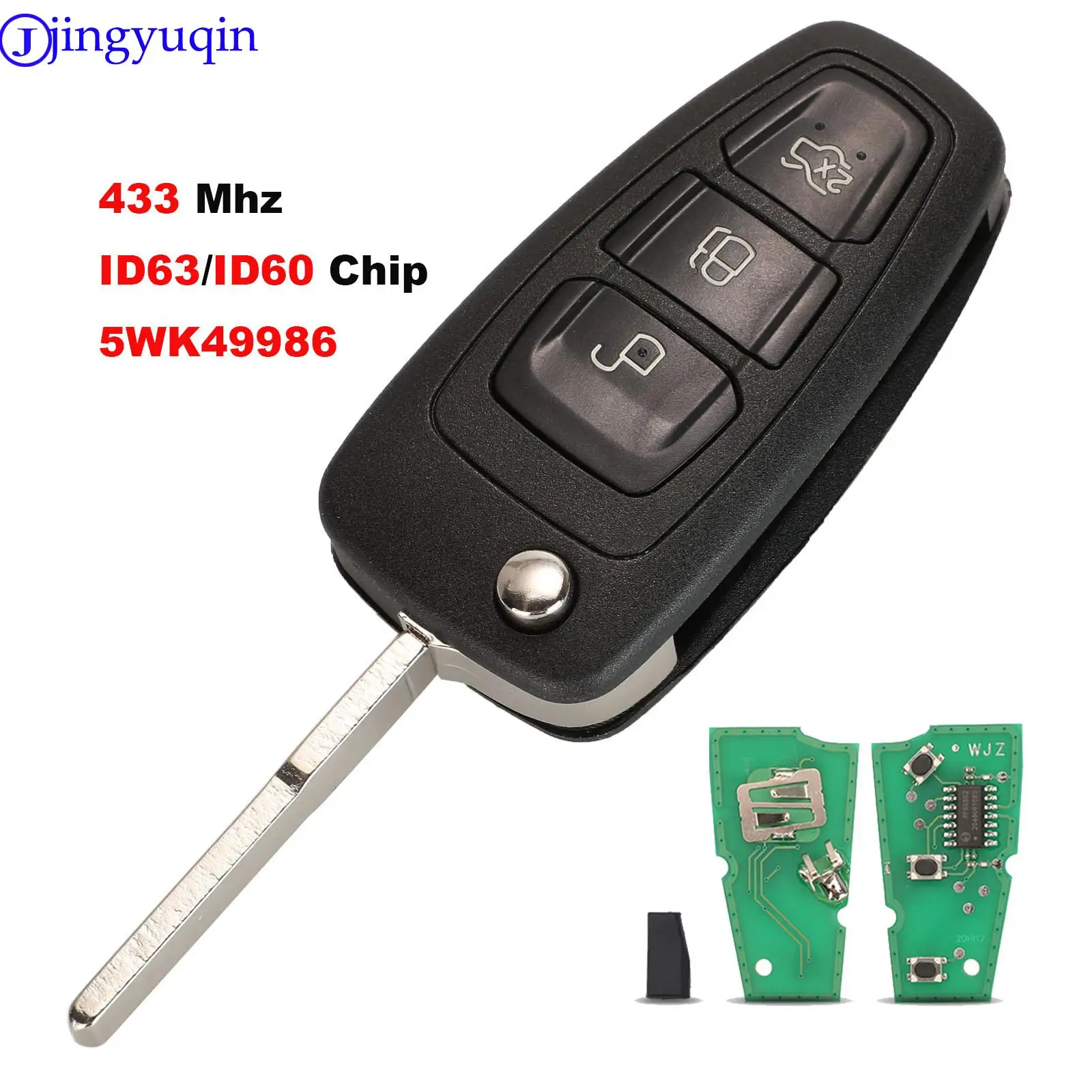 Jingyuqin 5ps zdalnego ASK 433/315 mhz ID63 Chip 3 przycisk odwróć obudowa kluczyka do samochodu Case Shell dla Ford Focus Fiesta 2013 Fob HU101