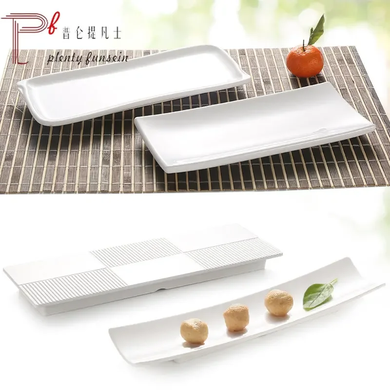 Melamine Imitation Porcelain Tableware, Long Plate, Cold Dish, White Creative Hotel, Rectangular Plastic Plate