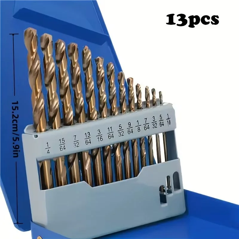 13個入り コバルトカーバイドドリルビットセット ストレートハンドル ツイストドリル M35 高速度鋼 スパイラルドリルビット 金属 鋼 鉄 木材用