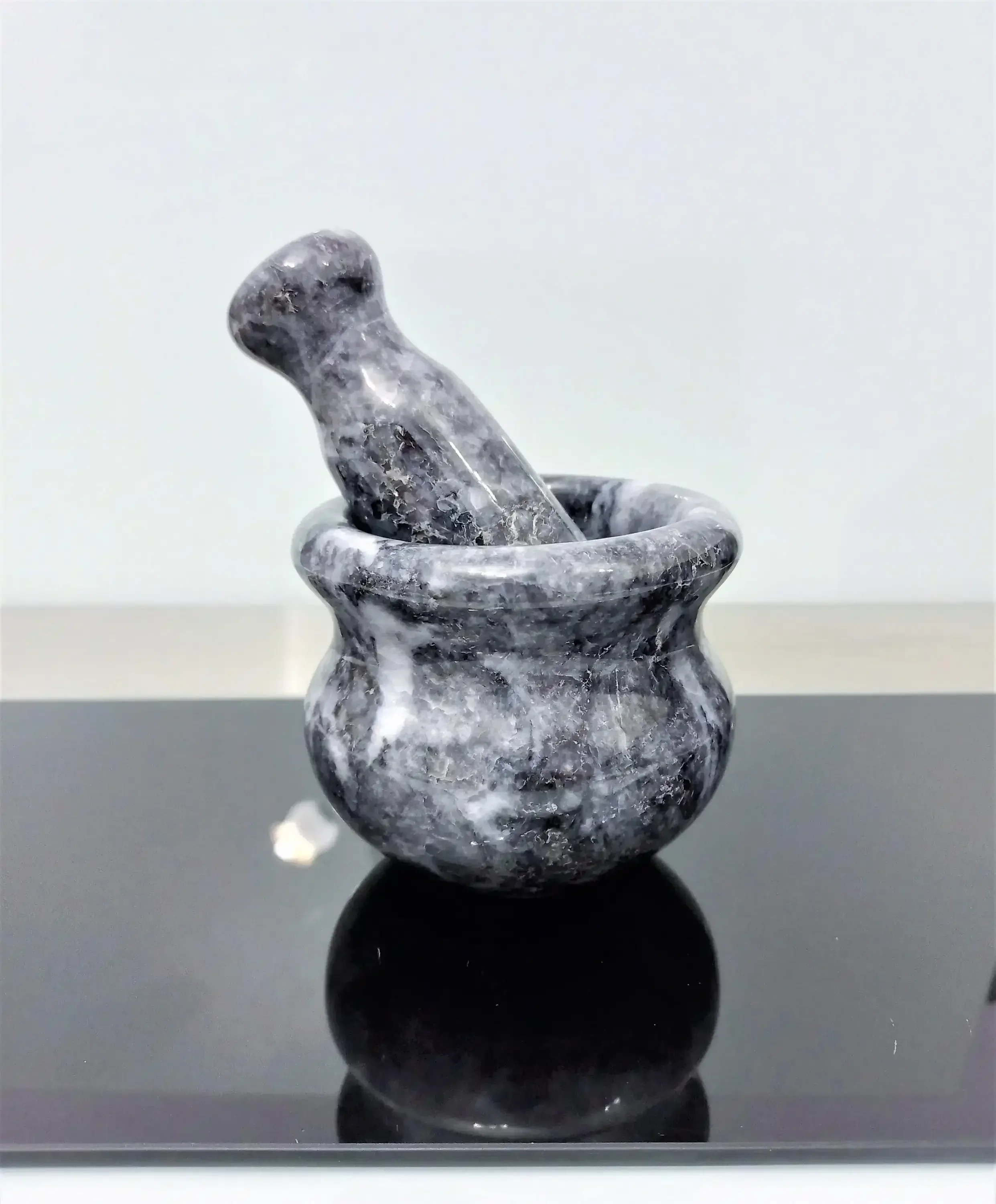 

NEW Natural marble mortar and pestle with 4" width in Silver-Black-Gray-White marble for kitchen and home Hotel and Restaurant g