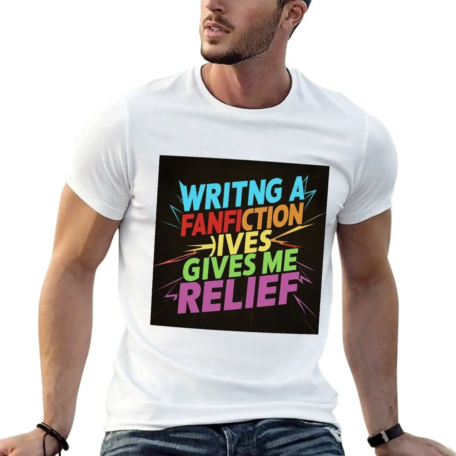 Fictional Bliss-Écrire de la fiction m'apporte du soulagement T-shirt drôle pour homme, t-shirt en coton pour homme, t-shirt personnalisé