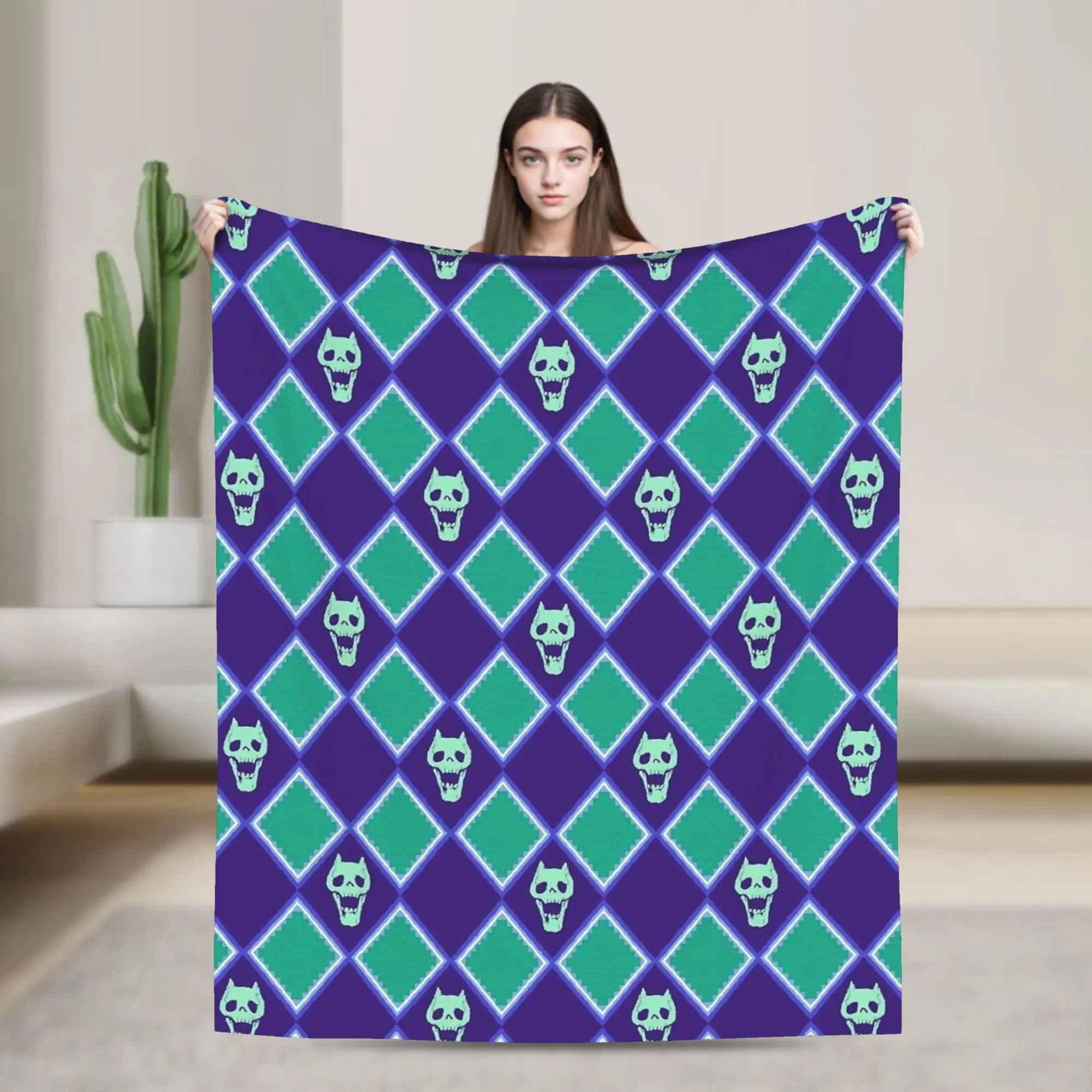 JOJOs Bizarre Adventure Blanket Velvet Japanese Anime Argyle Check Warm Throw Blanket for Outdoor Travel Bed Rug