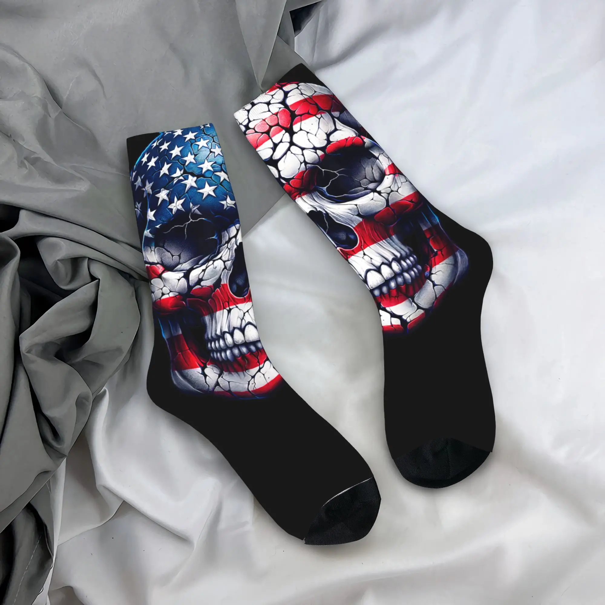 

USA Skull American Flag Skeleton 4th of July Patriotic USA Stockings Graphic Korean Socks Socks Men's Running Quality Socks