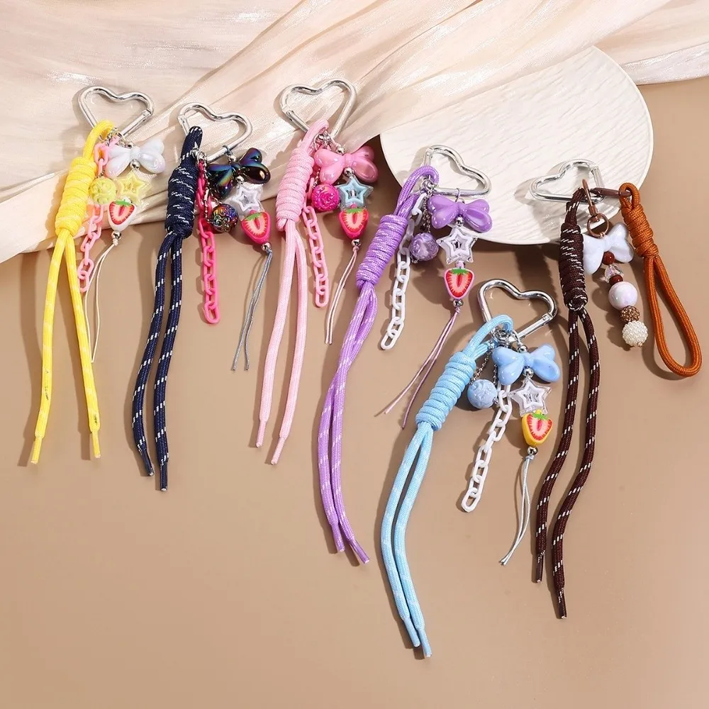 New Colored Hand Woven Keychain Braided Rope Heart Buckle Bag Pendant Leather Bowknot Bag Charms Ornaments Gifts
