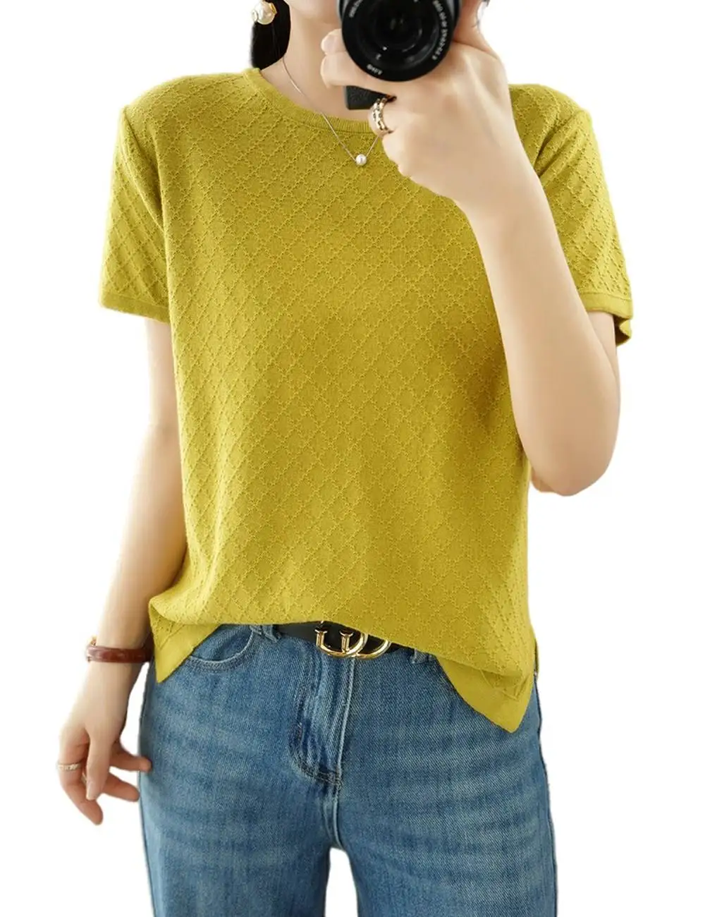 Tailor Sheep Short Sleeve Sweater Tops Womens Crew Neck Thin Pullover Cotton Knit Shirt Summer Lightweight Blouse