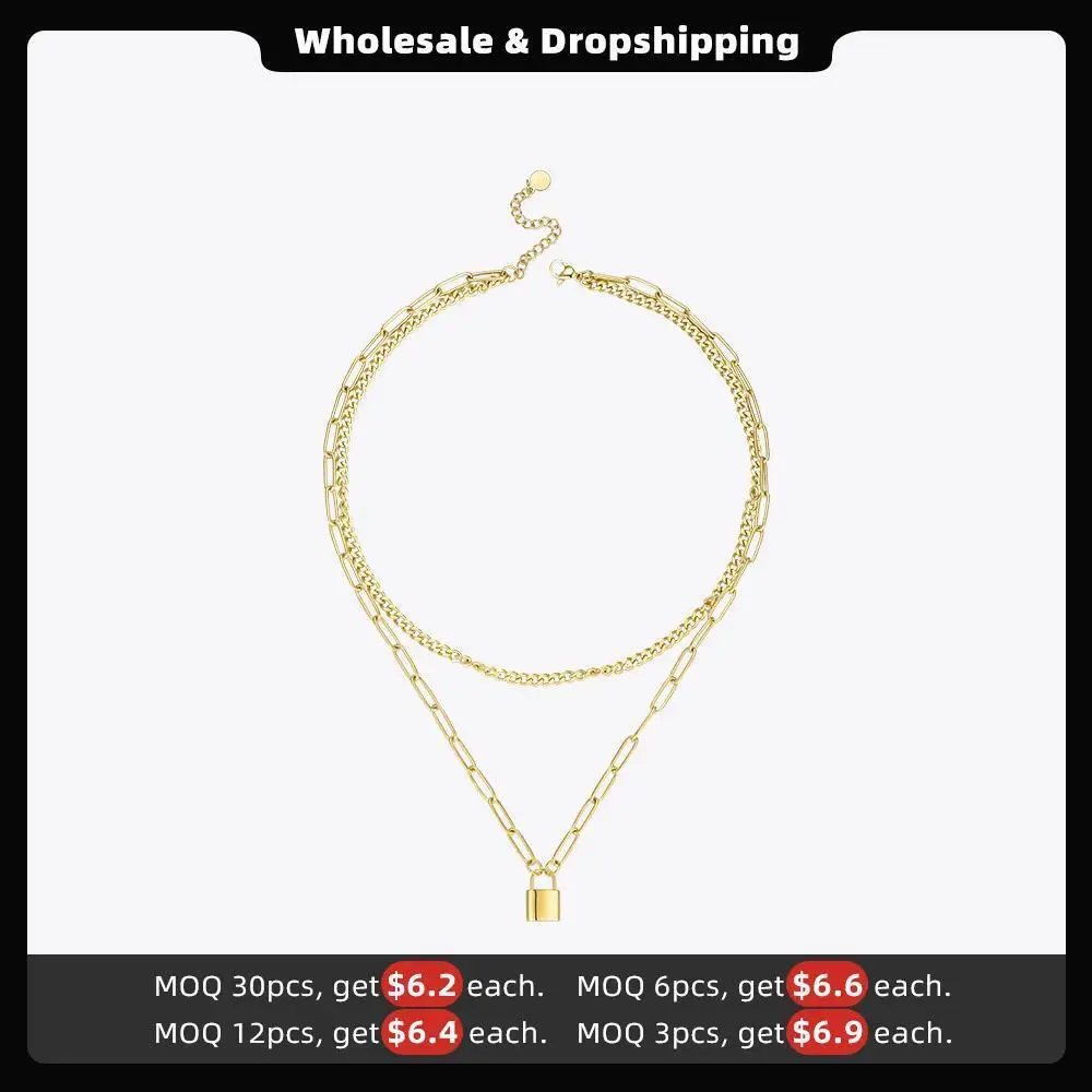 ENFASHION Lock Pendant Necklace Women Gold Color Stainless Steel Double Chain Necklaces 2020 Christmas Fashion Jewelry P203141