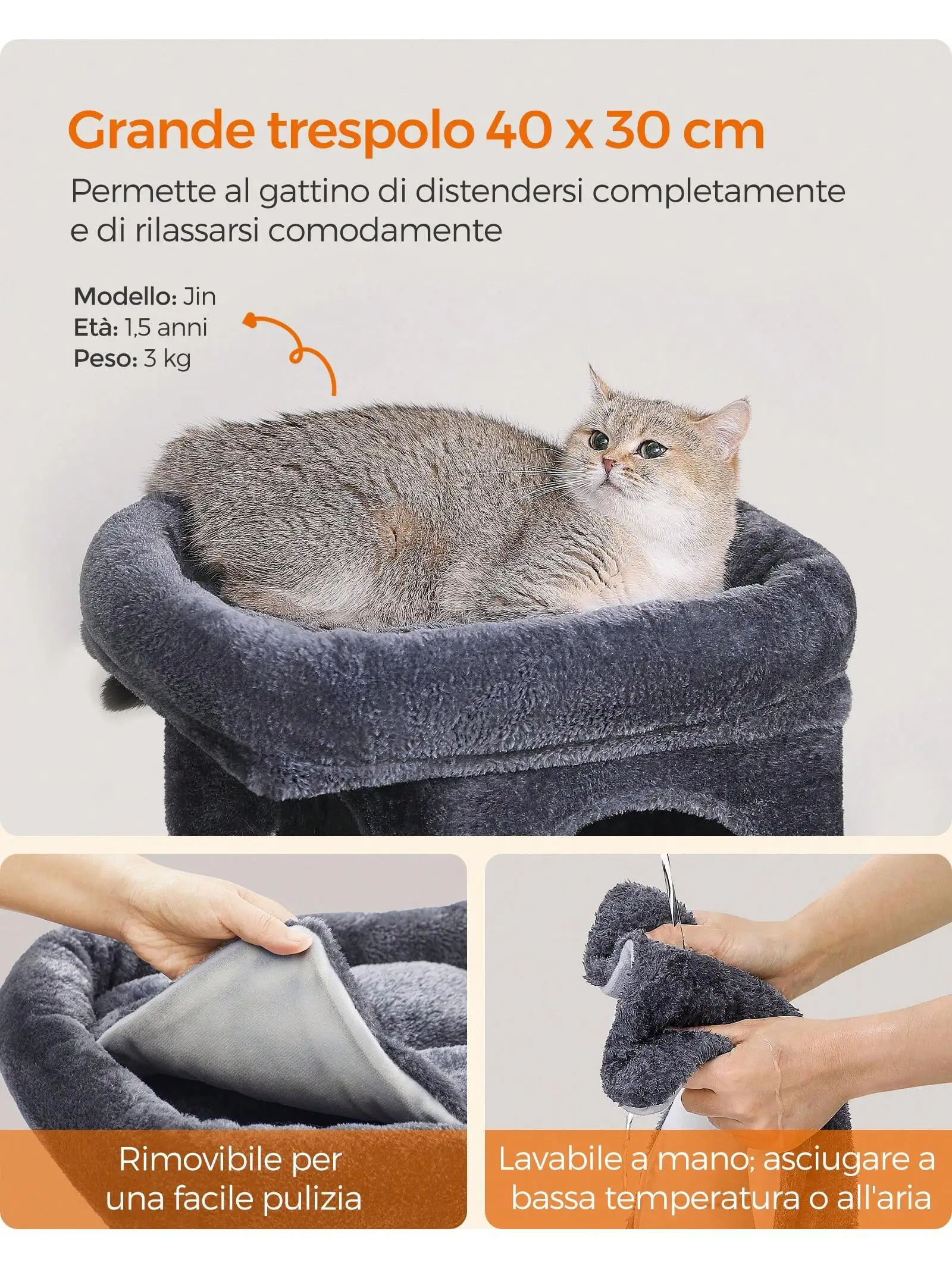 Feandrea S Cat Tree: 67cm tower for kittens up to 3kg, with perch, 2 caves, scratching post, Smoky Grey.