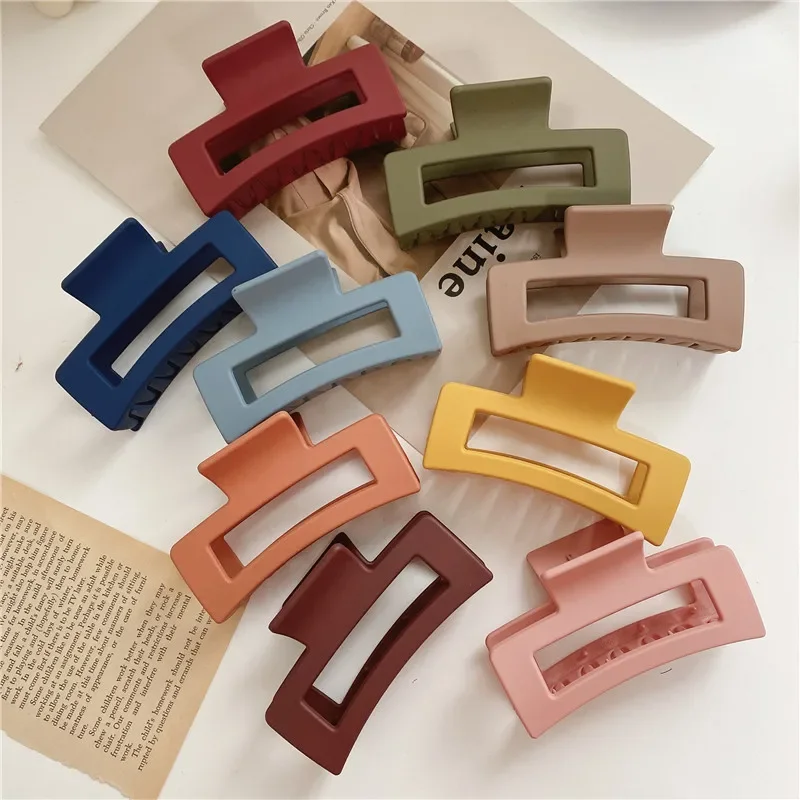 Charm Women Vintage Matte Candy Color Hair Pin ForWomen Elegant Rectangular Back Head Shark Hair Clip Fashion Hair Acceessories