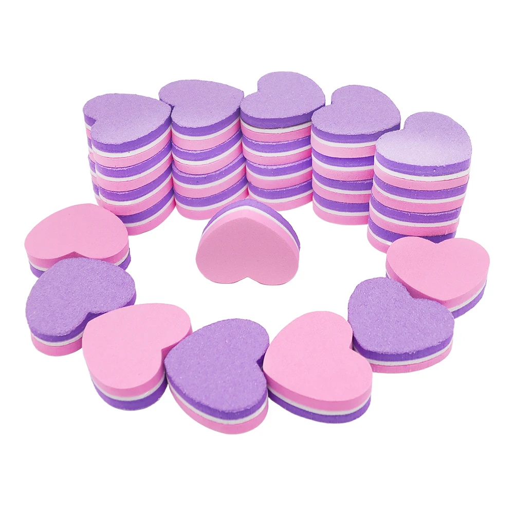 

50PCS Double-side Heart Nail Files Buffer Block Pink Purple 180 240 Grit Sponge Nail Supplies For Professional Manicure Products