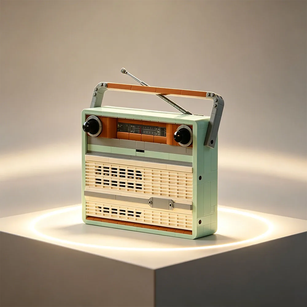 906 Peças Criativas DIY: Blocos de Montar Modelo de Rádio Retrô Transistorizado dos Anos 70 - Brinquedos Educacionais de Montagem para Decoração de Casa com Tema Musical