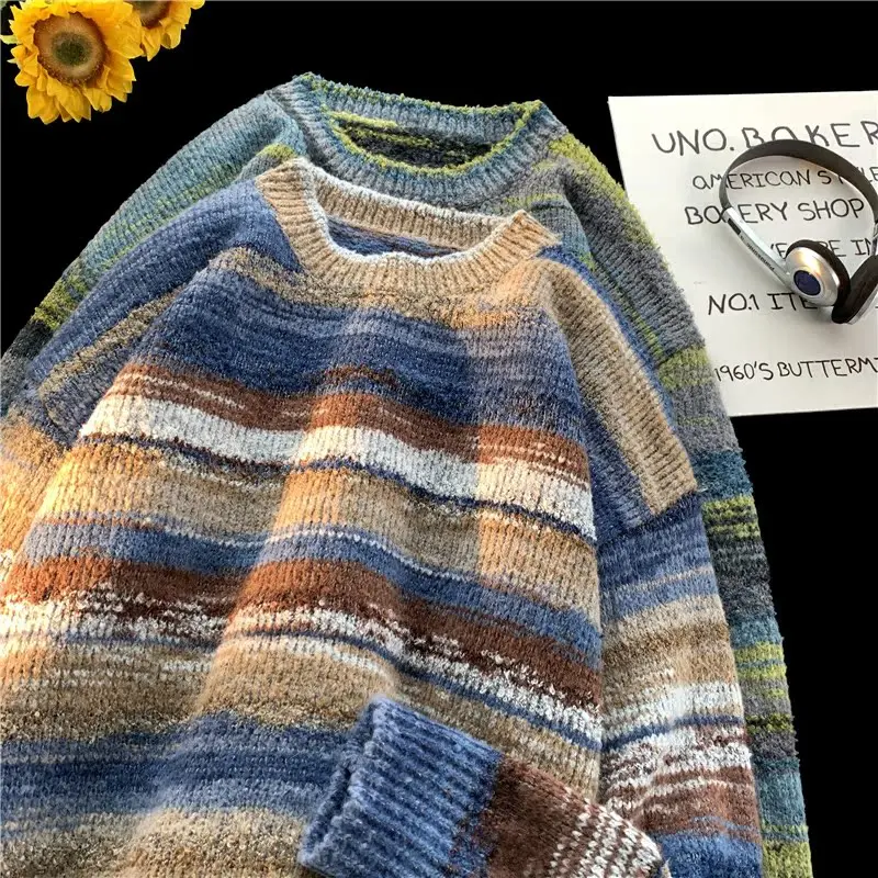 

Men's Tie Dye Knit Sweater Crewneck Knitted Pullover Contrast Long Sleeve Knitwear 2024 Autumn Warm Cashmere Sweater Jumper