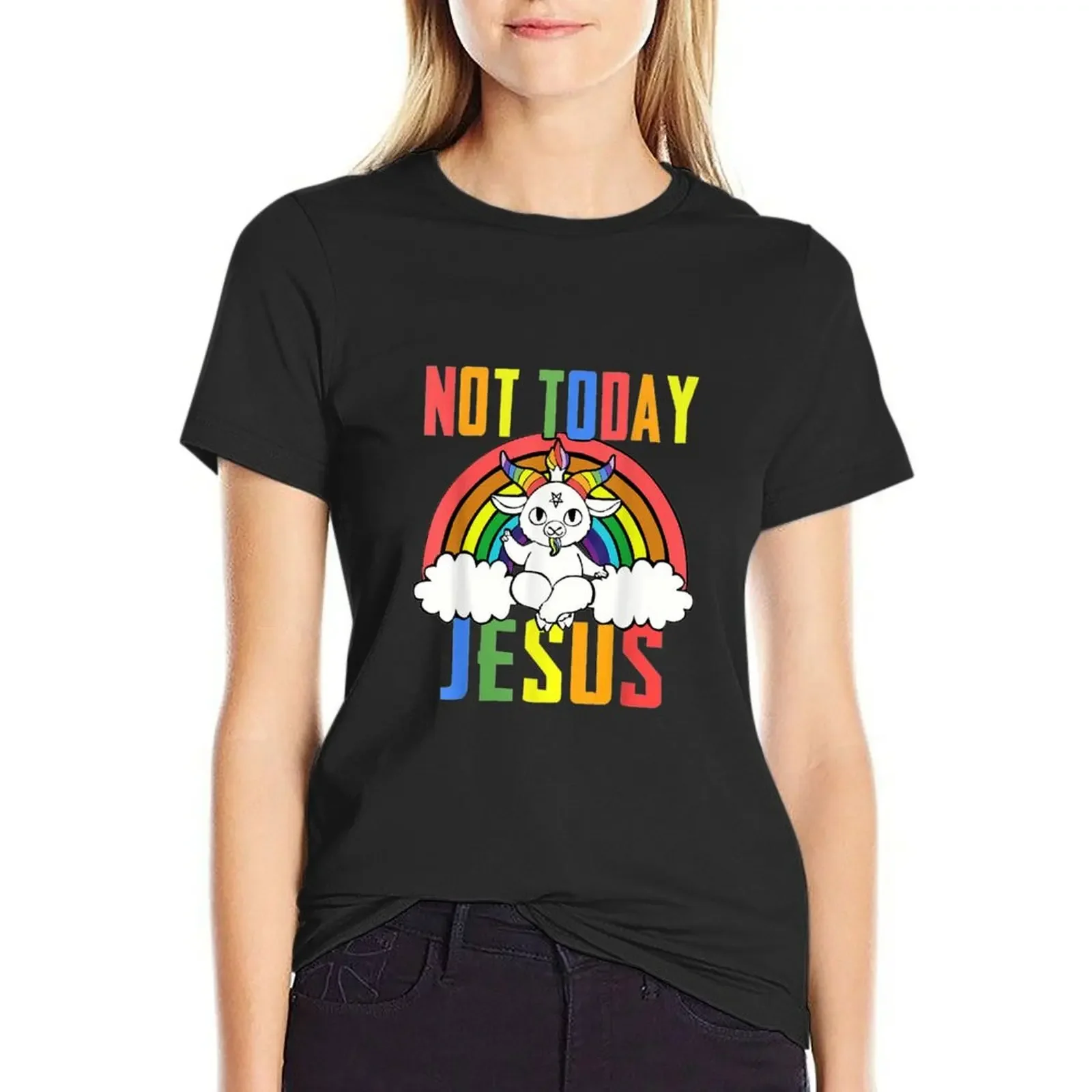 

Unicorn Rainbow Not Today Jesus T-Shirt Blouse vintage clothes animal prinfor summer tops oversized t shirts for Women
