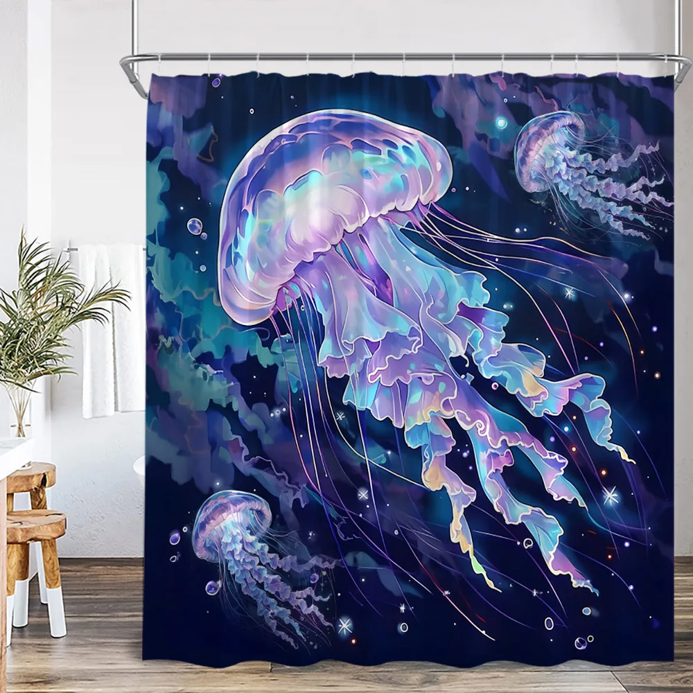 Nautical Marine Life Shower Curtain Anchor Sea Turtle Seastar Octopus Seashell Coral Ocean Summer Bathroom Curtain Decoration