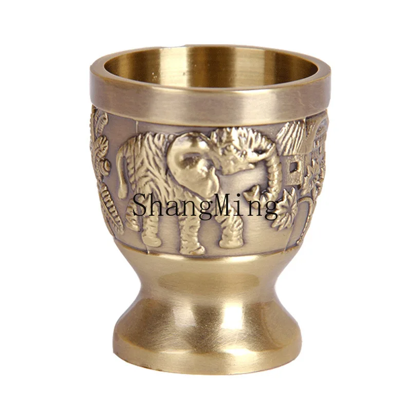 

PYH metal crafts home decoration ornaments gifts creative retro elephant wine set bronze wine glass