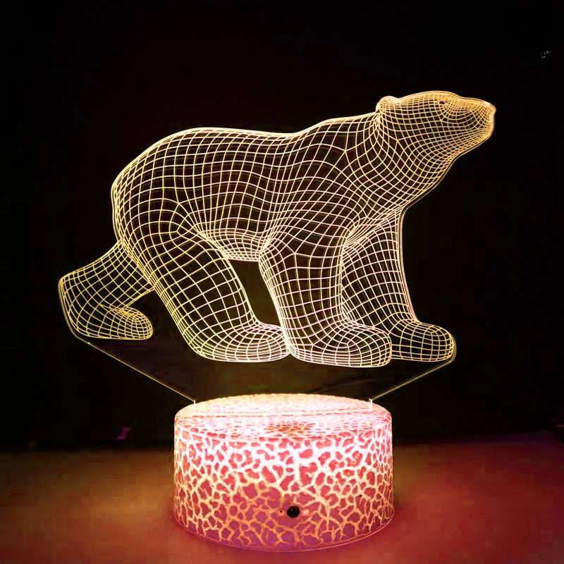 Nighdn-LED 3D Urso Polar Luz Noturna para Crianças, Lâmpada Ilusão, 7 Cores Mudando, USB Abajur, Presente de Aniversário e Natal, Decoração do Quarto