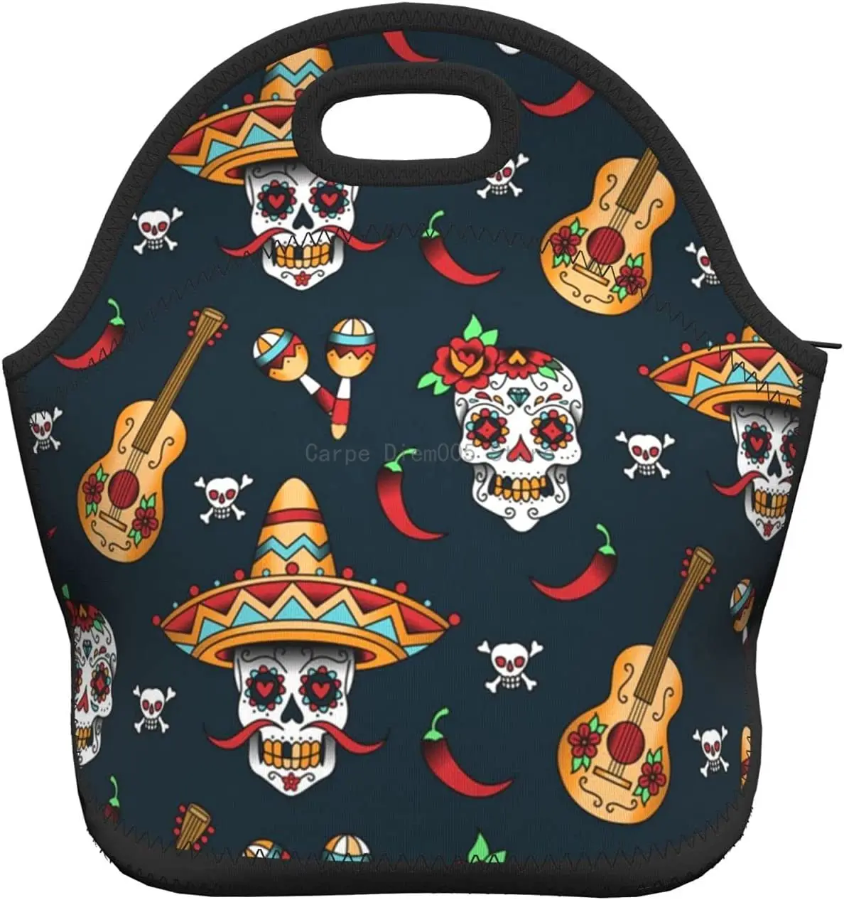 Mexican Skull Neoprene Lunch Bag/Lunch Box/Lunch Tote/Picnic Bags Insulated Cooler Travel Organizer School Work Office