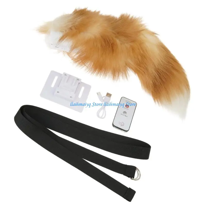 573B Remote Control Wagging Tail Electric Movable Wolf Cats Foxes Tail Cosplay Halloween Party Costume Faux Furs Animal Tail