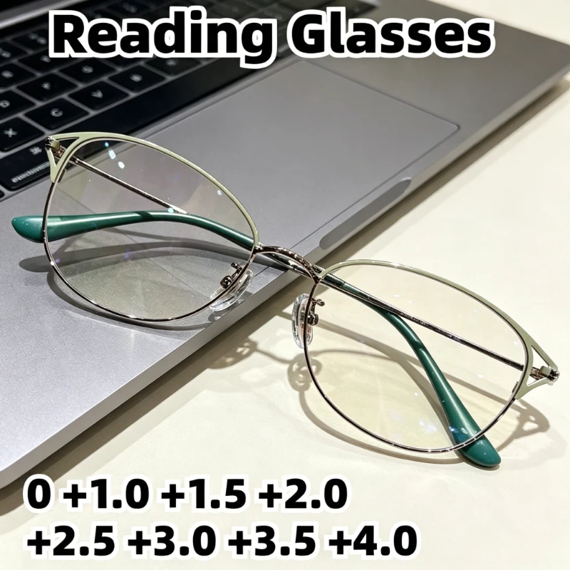 

Stylish Elegant Cat Eye Reading Glasses for Women Men Anti Blue Light Metal Frame Presbyopia Eyeglasses with Diopters 0 To +4.0