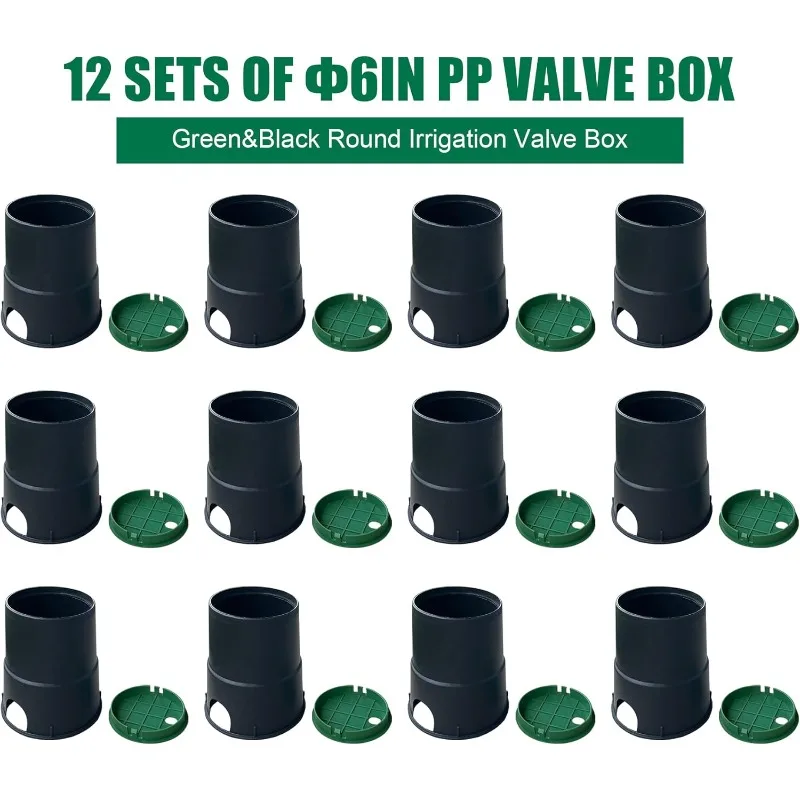 12 Sets Durable PP Valve Boxes-Anti Slip 6 In Circular Sprinkler Valve Box, Plastic Round Irrigation Valve Box