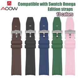 Curved End Rubber Strap for Omega X Swatch Collaboration MoonSwatch Stainless Steel Buckle Men Women Premium TPU Bracelet Band