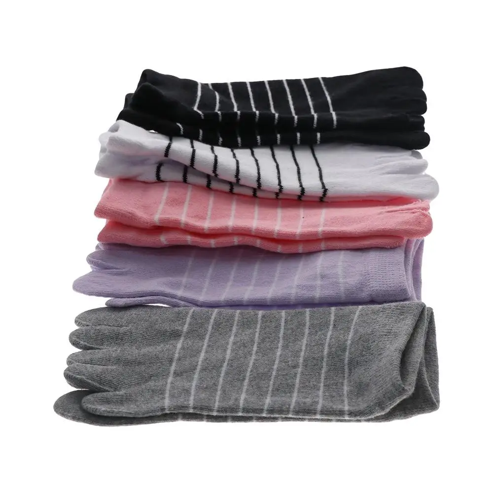 Breathable Solid Color Striped Short Tube Ankle Socks Solid Striped Sport Sock Low Toes Socks Five Finger Socks Five-toe Sock