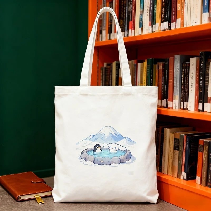 

Hello Kitty Canvas Bag, Lightweight Large Capacity Shoulder Bag, DIY Handmade Shopping Bag, White Cartoon Printed Tote Bag