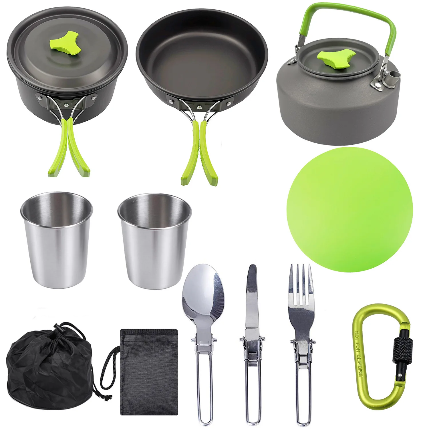 Imagem -02 - Camping Cookware Mess Kit Conjunto de Panelas ao ar Livre Caminhadas Pote Panela Chaleira Copos Mosquetão Colher Garfo 23 Pessoa