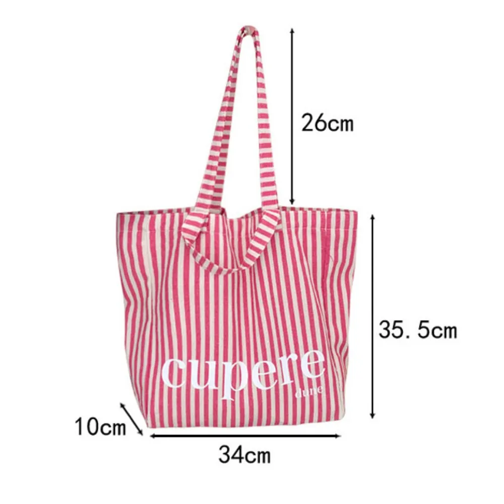 Large Capacity Striped Tote Bag Trendy Canvas Shoulder Bag Underarm Bag Daily Commuting Bag Handbag Travel Beach Bag