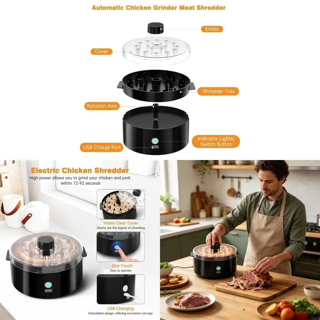 M6CB Large Chicken Breast Shredders Tool with Lid Electric Chicken Shredders for Chicken Beef Pork Breast Enduring