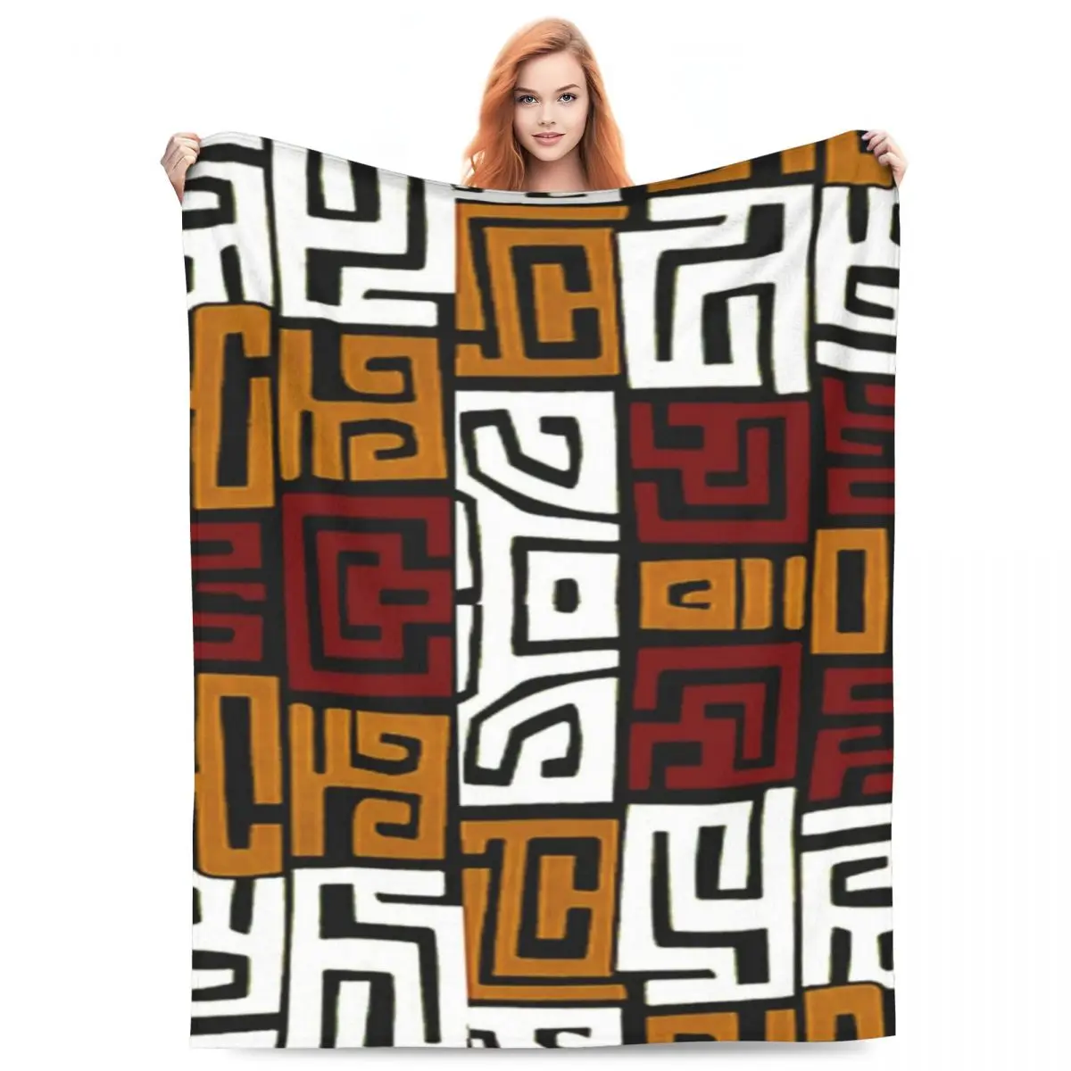 

African Kuba Fabric Blankets Flannel Sofa Throw Blanket Portable Throw Blankets for Home Bedroom Travel Throws Bedspread Quilt