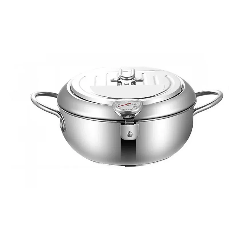 Friggitrice Tempura in acciaio inossidabile 304 controllo della temperatura padella per pollo fritto strumento di cottura fornello elettrico a Gas padella universale