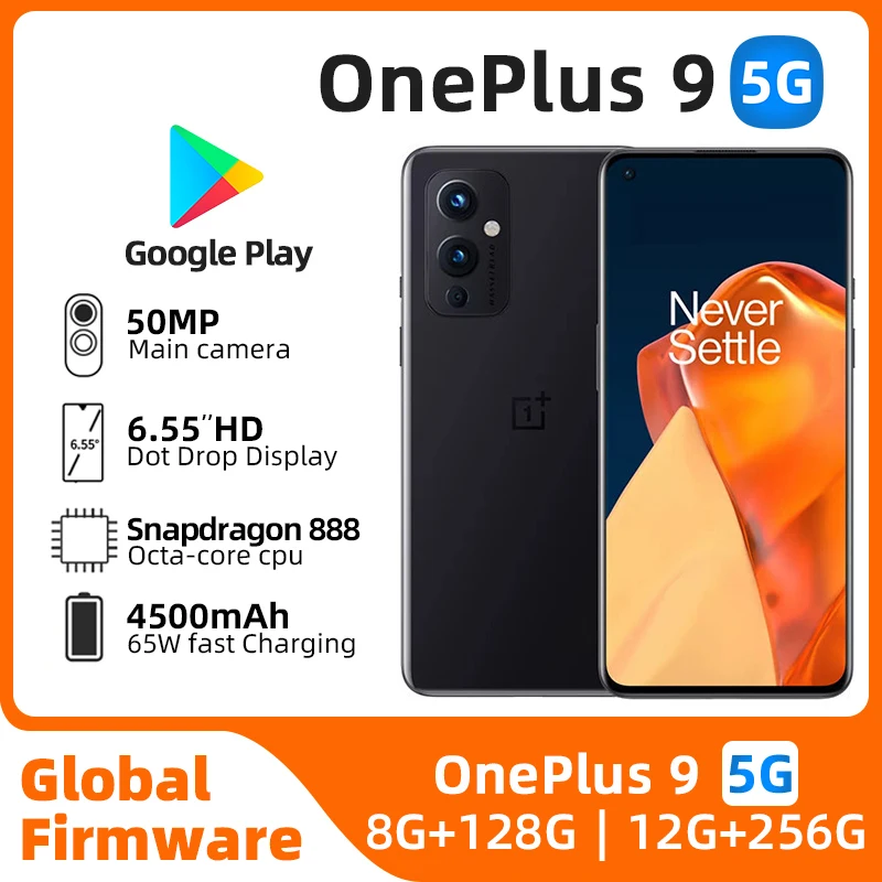 OnePlus-Téléphone d'occasion d'origine, OnePlus 9, 5G, Snapdragon 888, 12 Go, 256 Go, 6.55Hz, écran AMOLED des scanner, appareil photo Hasselblad, version globale, en effet, 120