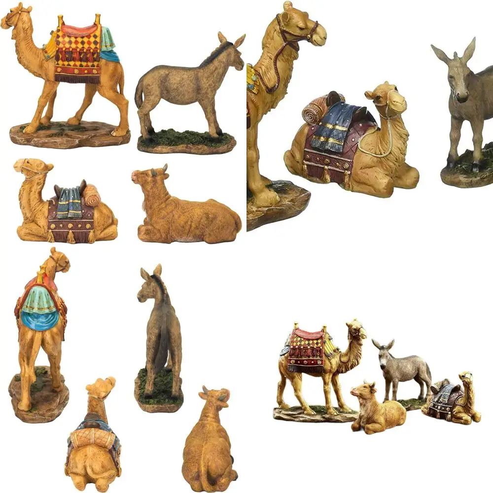 

4-Piece Nativity Set: King's Gifts Camel, Donkey, Ox with Polystone Base for Stability in 10 Scale
