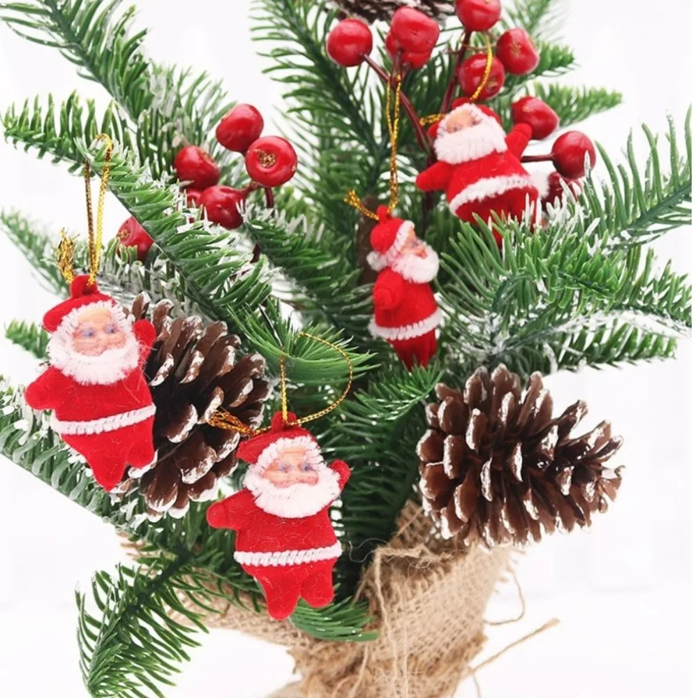 6 uds Mini colgante rojo de Papá Noel adorno flocado colgante de árbol de Navidad reutilizable DIY colgante de árbol de Navidad fiesta de vacaciones