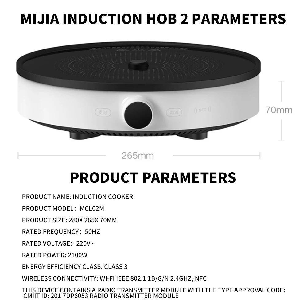 OG MIJIA Induktionskochfeld 2 für den Haushalt, 2100 W, 99 Gänge, leistungsverstellbar, kontinuierliche Heizung bei niedriger Leistung, OLED-Bildschirm, Küchenkochfeld – Detail 19