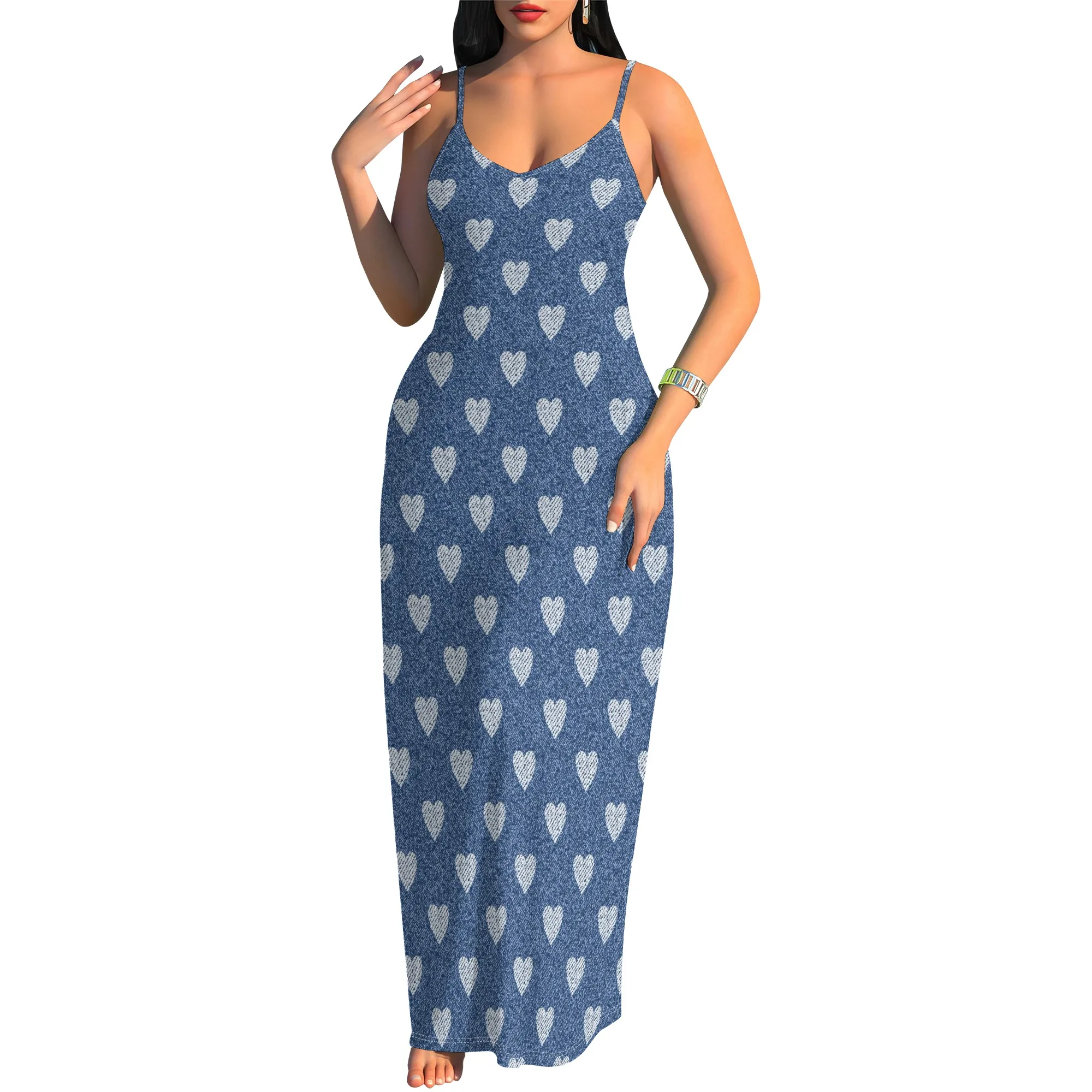 Nupusa Vestido con Estampado Floral para Mujer Verano Casual Correa de Espagueti Denim - Look Maxi Vestido