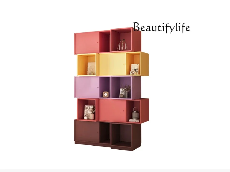 Nordic Danish Bookcase Dopamine Color Storage Bookcase Integrated Entire Wall Multi-Color Cabinet