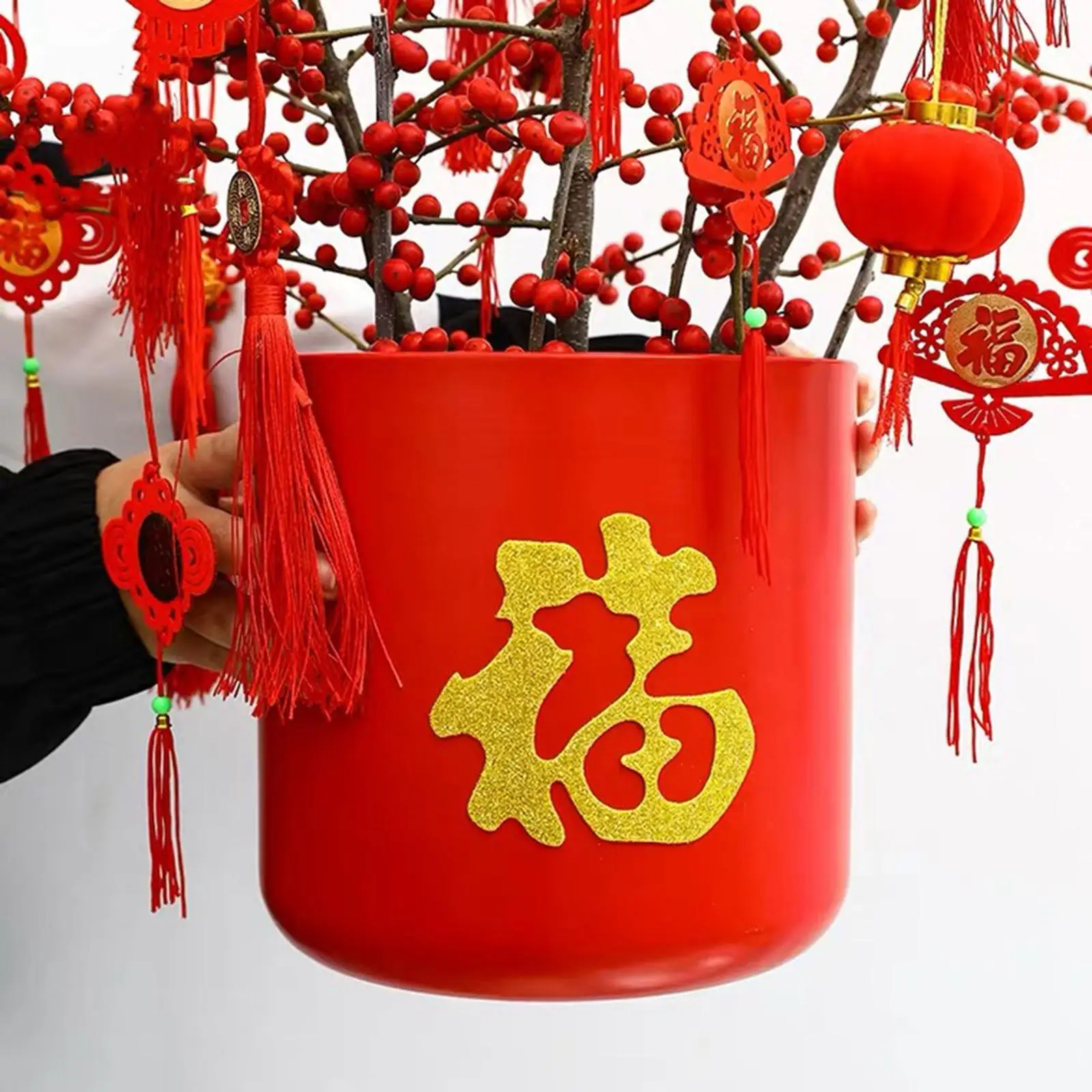 2 Pieces New Year Decoration Flower Pot Flower Arrangement Fu Character Vase Decor for Office Shelf Desktop Home Decoration