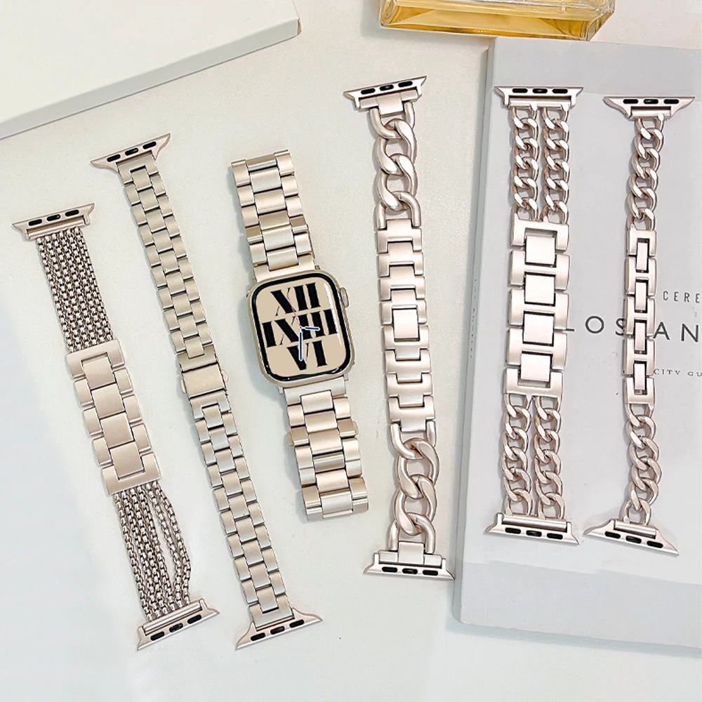 

Stainless Steel Band For Apple Watch 8 41mm 7 45mm Ultra 49mm Star Light Series Strap For iWatch 6 3 4 5 se 2 1 40 38 42mm 44mm